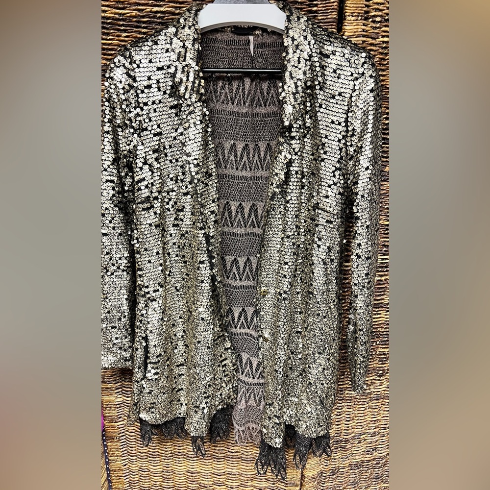 Free People - Tarnished Sequin Stardust Open Front Cardigan, Size:‎ Small